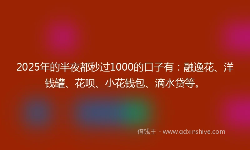2025年的半夜都秒过1000的口子有：融逸花、洋钱罐、花呗、小花钱包、滴水贷等。
