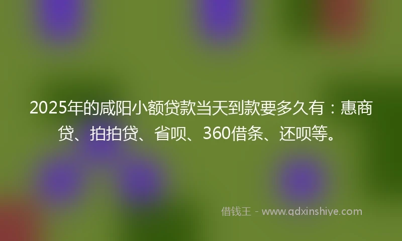 2025年的咸阳小额贷款当天到款要多久有：惠商贷、拍拍贷、省呗、360借条、还呗等。