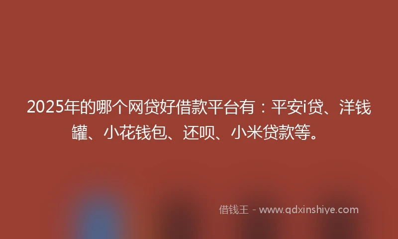 2025年的哪个网贷好借款平台有：平安i贷、洋钱罐、小花钱包、还呗、小米贷款等。