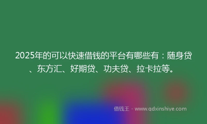 2025年的可以快速借钱的平台有哪些有：随身贷、东方汇、好期贷、功夫贷、拉卡拉等。