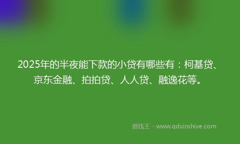 2025年的半夜能下款的小贷有哪些有：柯基贷、京东金融、拍拍贷、人人贷、融逸花等。