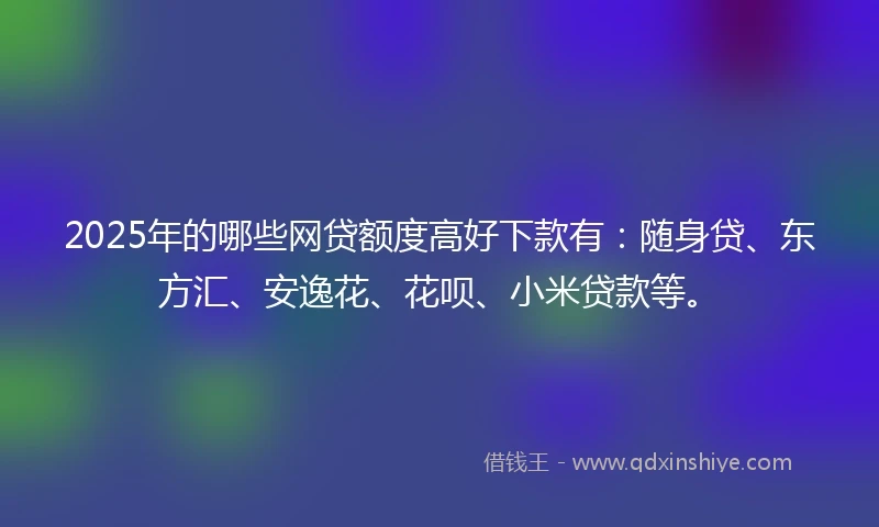 2025年的哪些网贷额度高好下款有：随身贷、东方汇、安逸花、花呗、小米贷款等。