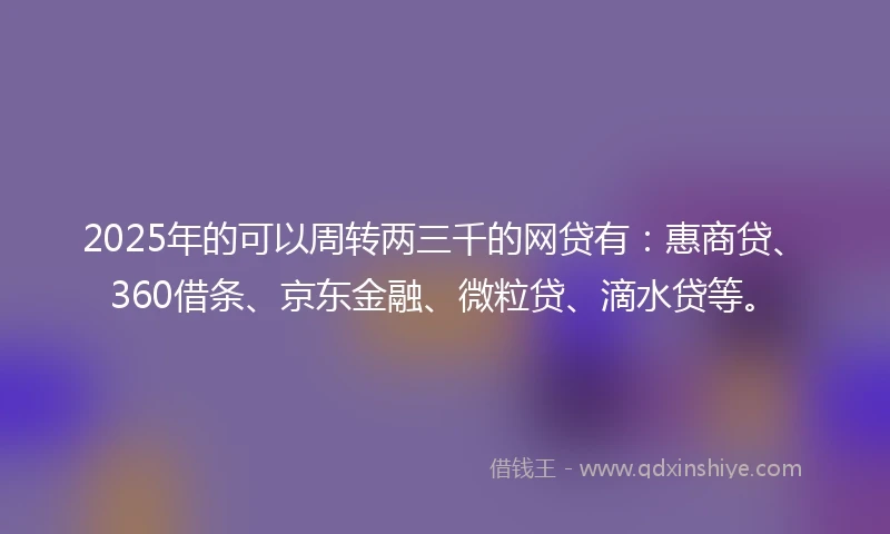2025年的可以周转两三千的网贷有：惠商贷、360借条、京东金融、微粒贷、滴水贷等。