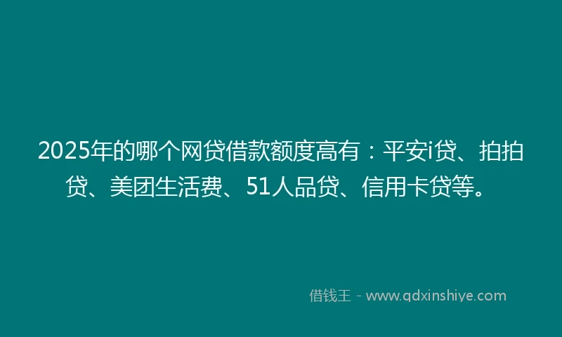 2025年的哪个网贷借款额度高有：平安i贷、拍拍贷、美团生活费、51人品贷、信用卡贷等。
