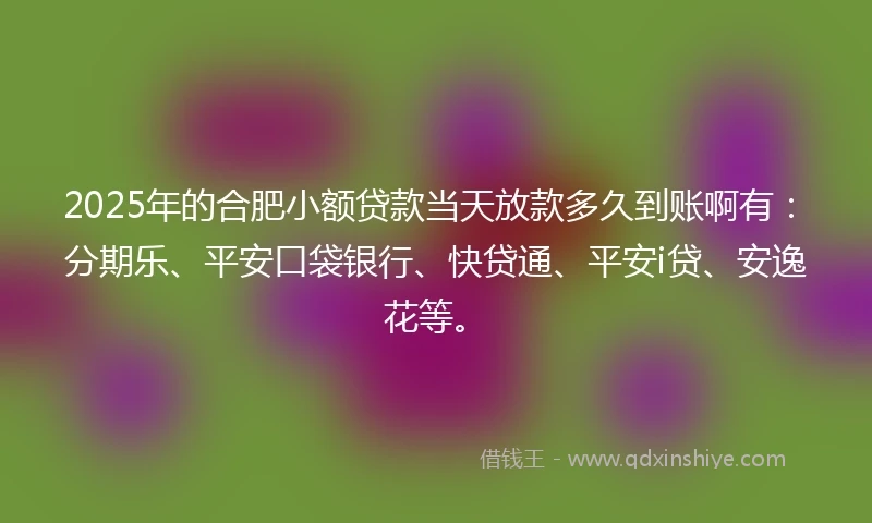2025年的合肥小额贷款当天放款多久到账啊有：分期乐、平安口袋银行、快贷通、平安i贷、安逸花等。
