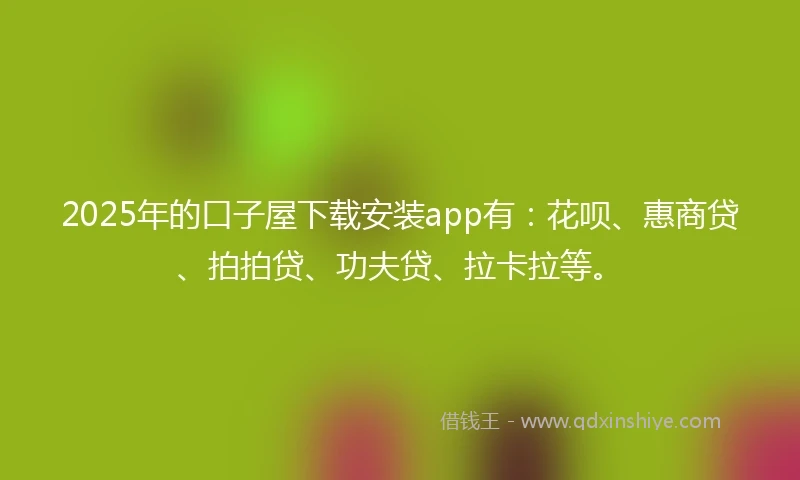 2025年的口子屋下载安装app有：花呗、惠商贷、拍拍贷、功夫贷、拉卡拉等。