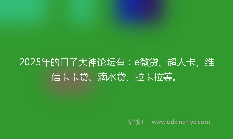 2025年的口子大神论坛有：e微贷、超人卡、维信卡卡贷、滴水贷、拉卡拉等。