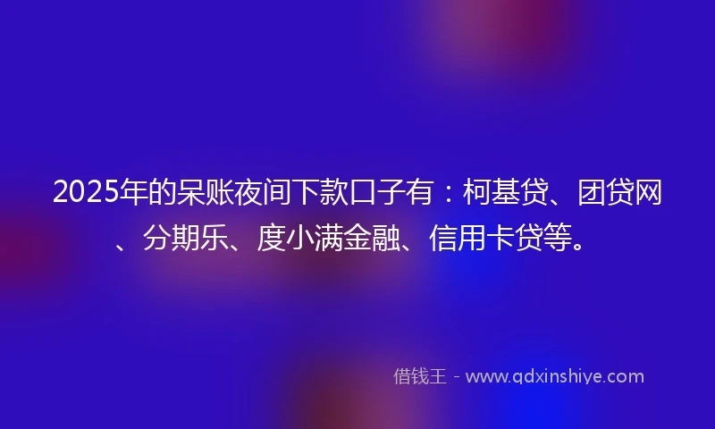 2025年的呆账夜间下款口子有：柯基贷、团贷网、分期乐、度小满金融、信用卡贷等。