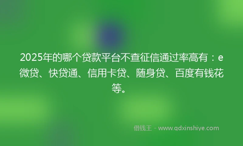 2025年的哪个贷款平台不查征信通过率高有：e微贷、快贷通、信用卡贷、随身贷、百度有钱花等。