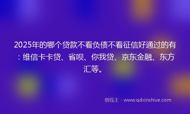 2025年的哪个贷款不看负债不看征信好通过的有：维信卡卡贷、省呗、你我贷、京东金融、东方汇等。