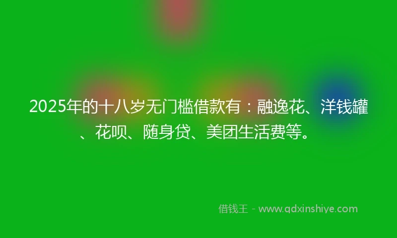 2025年的十八岁无门槛借款有：融逸花、洋钱罐、花呗、随身贷、美团生活费等。