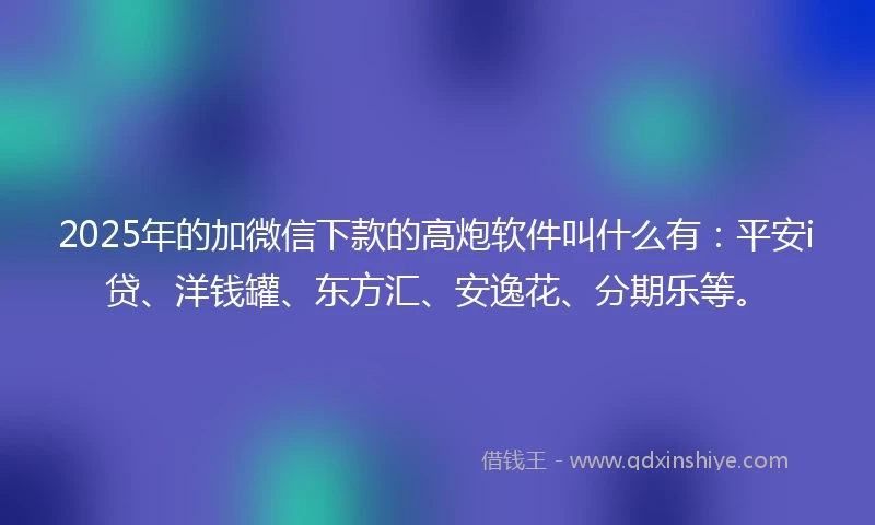 2025年的加微信下款的高炮软件叫什么有：平安i贷、洋钱罐、东方汇、安逸花、分期乐等。