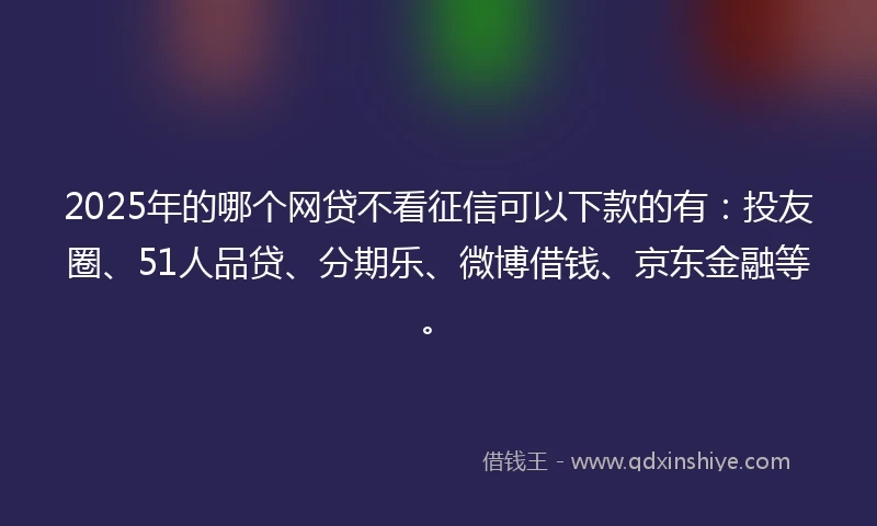 2025年的哪个网贷不看征信可以下款的有：投友圈、51人品贷、分期乐、微博借钱、京东金融等。