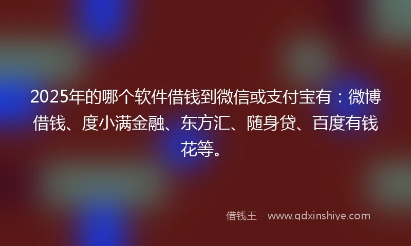 2025年的哪个软件借钱到微信或支付宝有：微博借钱、度小满金融、东方汇、随身贷、百度有钱花等。