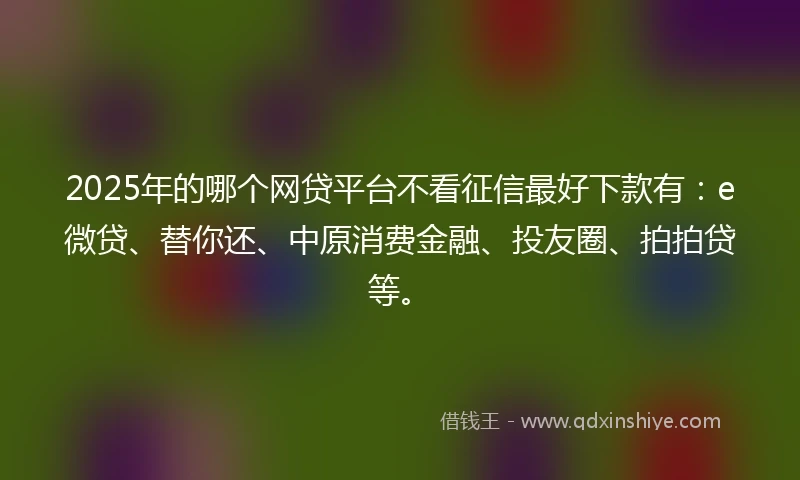2025年的哪个网贷平台不看征信最好下款有：e微贷、替你还、中原消费金融、投友圈、拍拍贷等。