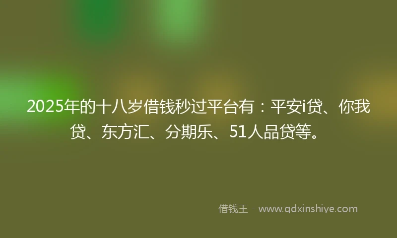 2025年的十八岁借钱秒过平台有：平安i贷、你我贷、东方汇、分期乐、51人品贷等。