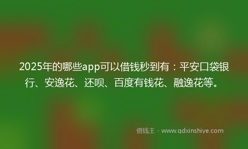 2025年的哪些app可以借钱秒到有：平安口袋银行、安逸花、还呗、百度有钱花、融逸花等。