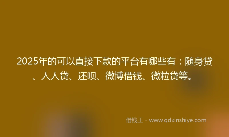 2025年的可以直接下款的平台有哪些有:随身贷、人人贷、还呗、微博借钱、微粒贷等。
