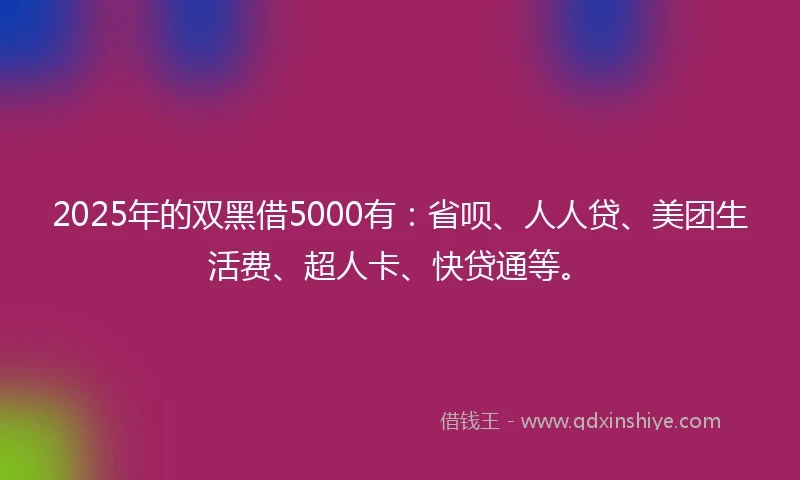 2025年的双黑借5000有:省呗、人人贷、美团生活费、超人卡、快贷通等。
