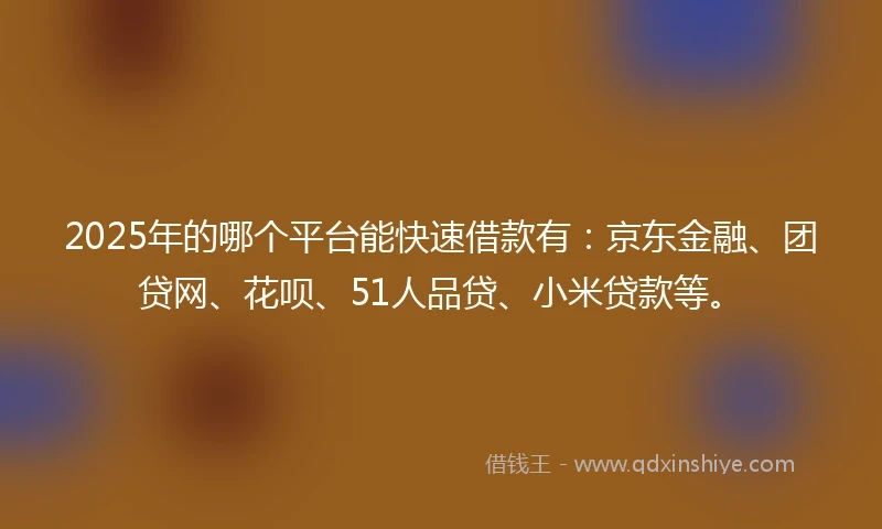 2025年的哪个平台能快速借款有：京东金融、团贷网、花呗、51人品贷、小米贷款等。