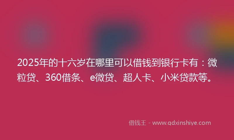 2025年的十六岁在哪里可以借钱到银行卡有：微粒贷、360借条、e微贷、超人卡、小米贷款等。