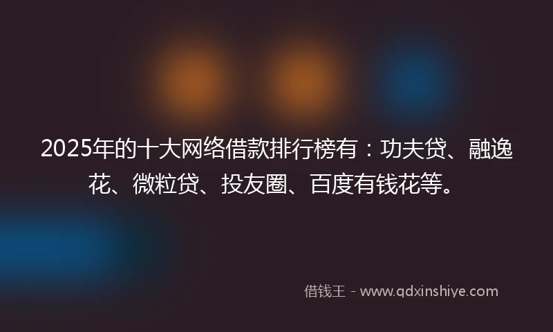 2025年的十大网络借款排行榜有：功夫贷、融逸花、微粒贷、投友圈、百度有钱花等。