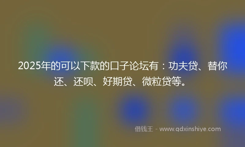 2025年的可以下款的口子论坛有:功夫贷、替你还、还呗、好期贷、微粒贷等。