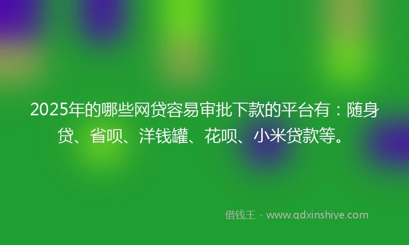 2025年的哪些网贷容易审批下款的平台有：随身贷、省呗、洋钱罐、花呗、小米贷款等。