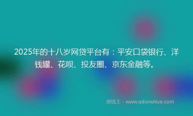 2025年的十八岁网贷平台有：平安口袋银行、洋钱罐、花呗、投友圈、京东金融等。