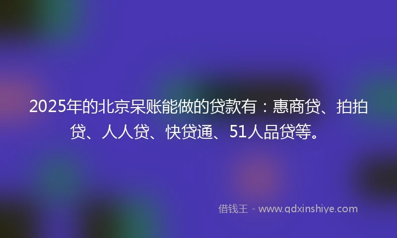 2025年的北京呆账能做的贷款有：惠商贷、拍拍贷、人人贷、快贷通、51人品贷等。