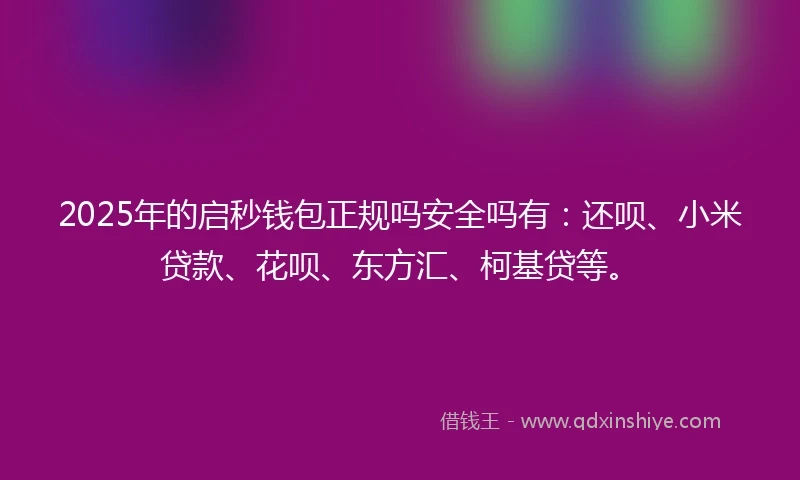 2025年的启秒钱包正规吗安全吗有：还呗、小米贷款、花呗、东方汇、柯基贷等。