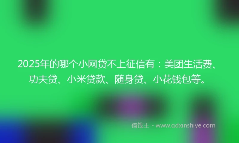 2025年的哪个小网贷不上征信有:美团生活费、功夫贷、小米贷款、随身贷、小花钱包等。