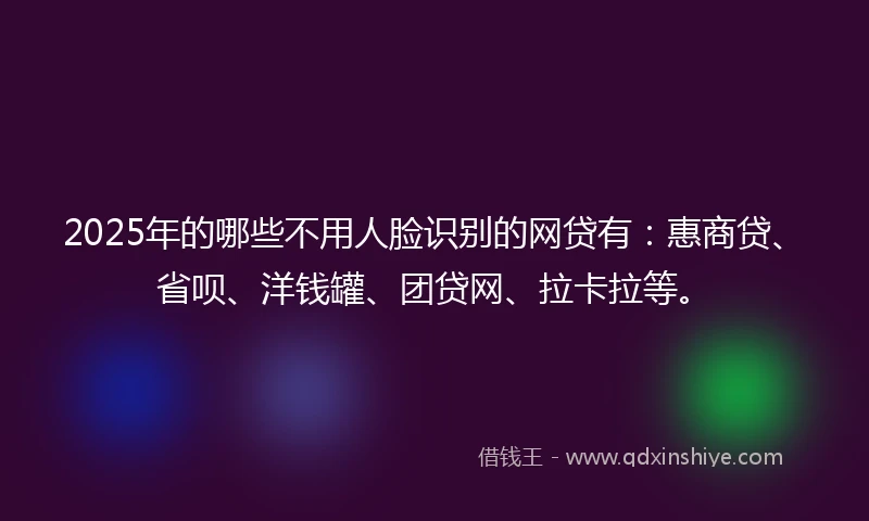 2025年的哪些不用人脸识别的网贷有：惠商贷、省呗、洋钱罐、团贷网、拉卡拉等。