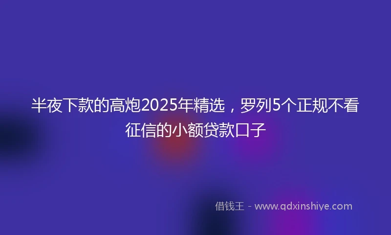 半夜下款的高炮2025年精选，罗列5个正规不看征信的小额贷款口子