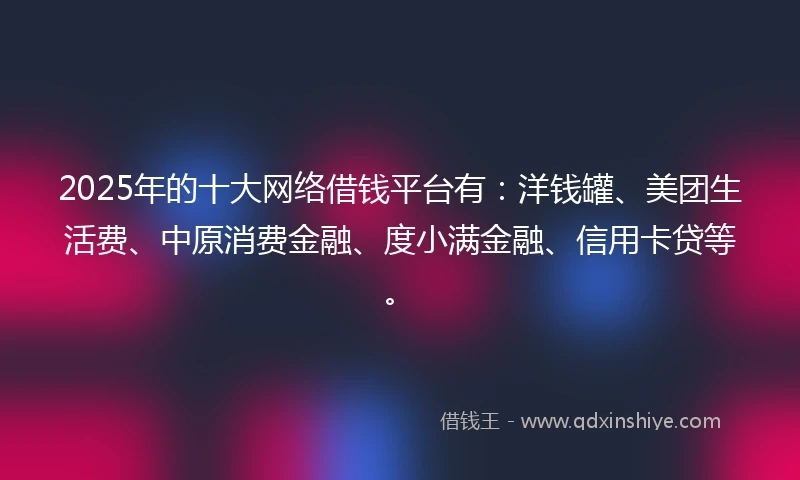 2025年的十大网络借钱平台有：洋钱罐、美团生活费、中原消费金融、度小满金融、信用卡贷等。