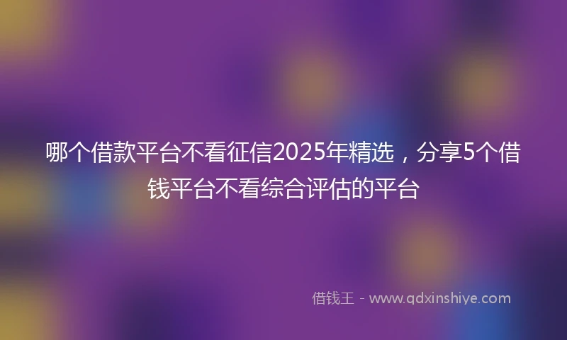 哪个借款平台不看征信2025年精选，分享5个借钱平台不看综合评估的平台