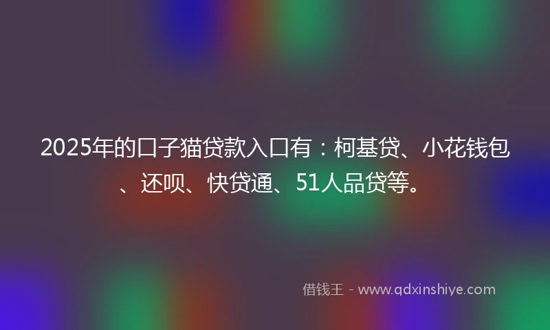 2025年的口子猫贷款入口有：柯基贷、小花钱包、还呗、快贷通、51人品贷等。