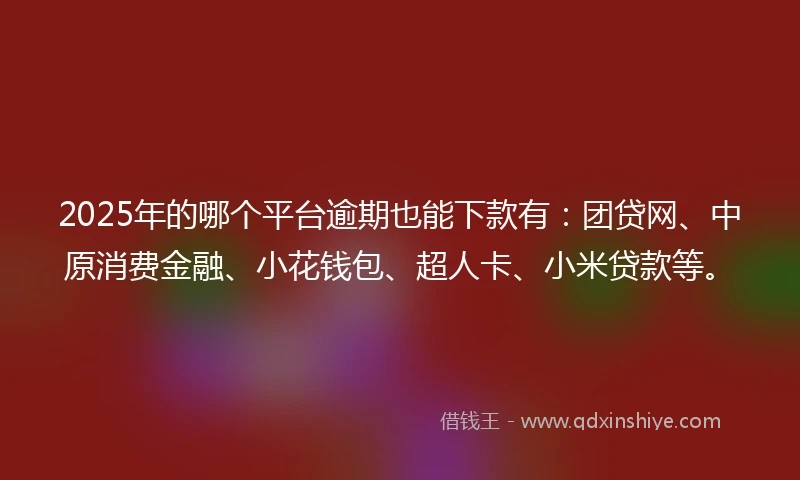2025年的哪个平台逾期也能下款有：团贷网、中原消费金融、小花钱包、超人卡、小米贷款等。