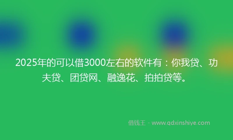 2025年的可以借3000左右的软件有：你我贷、功夫贷、团贷网、融逸花、拍拍贷等。