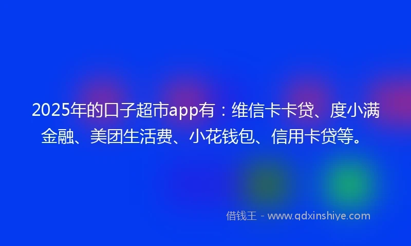 2025年的口子超市app有：维信卡卡贷、度小满金融、美团生活费、小花钱包、信用卡贷等。