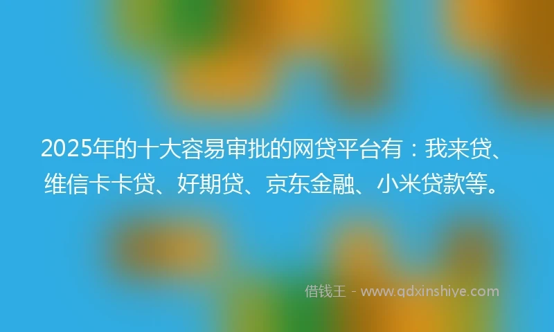 2025年的十大容易审批的网贷平台有：我来贷、维信卡卡贷、好期贷、京东金融、小米贷款等。