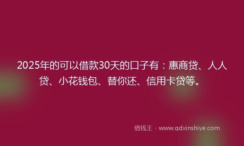 2025年的可以借款30天的口子有:惠商贷、人人贷、小花钱包、替你还、信用卡贷等。