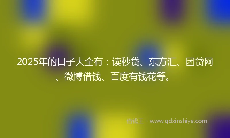 2025年的口子大全有：读秒贷、东方汇、团贷网、微博借钱、百度有钱花等。