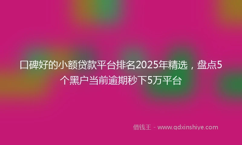 口碑好的小额贷款平台排名2025年精选,盘点5个黑户当前逾期秒下5万平台