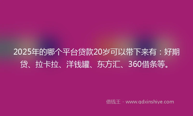 2025年的哪个平台贷款20岁可以带下来有：好期贷、拉卡拉、洋钱罐、东方汇、360借条等。