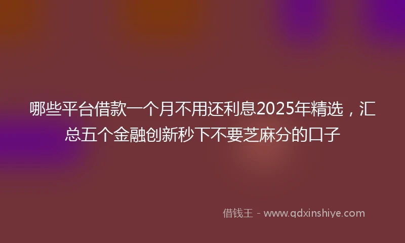 哪些平台借款一个月不用还利息2025年精选，汇总五个金融创新秒下不要芝麻分的口子