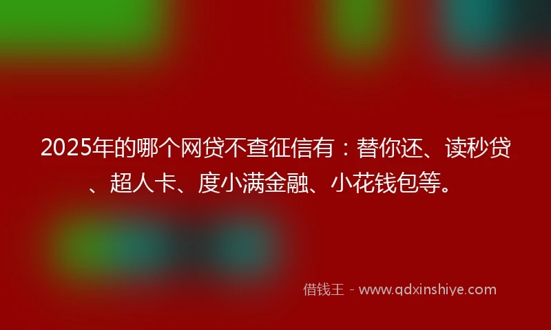 2025年的哪个网贷不查征信有：替你还、读秒贷、超人卡、度小满金融、小花钱包等。