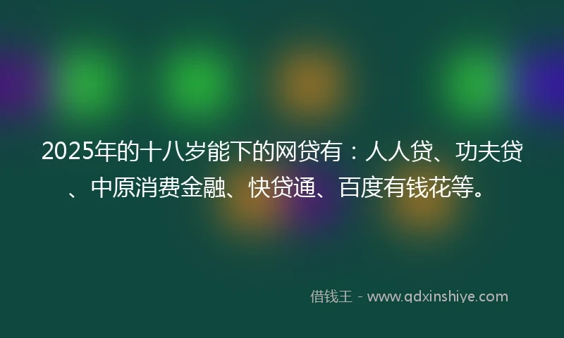 2025年的十八岁能下的网贷有：人人贷、功夫贷、中原消费金融、快贷通、百度有钱花等。