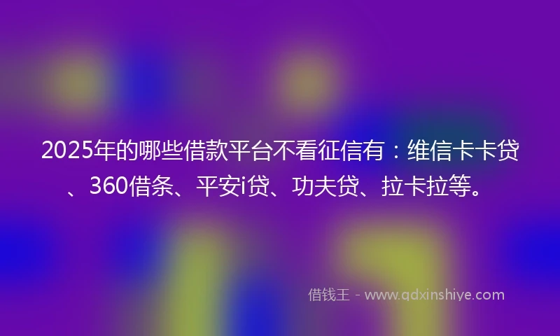 2025年的哪些借款平台不看征信有：维信卡卡贷、360借条、平安i贷、功夫贷、拉卡拉等。