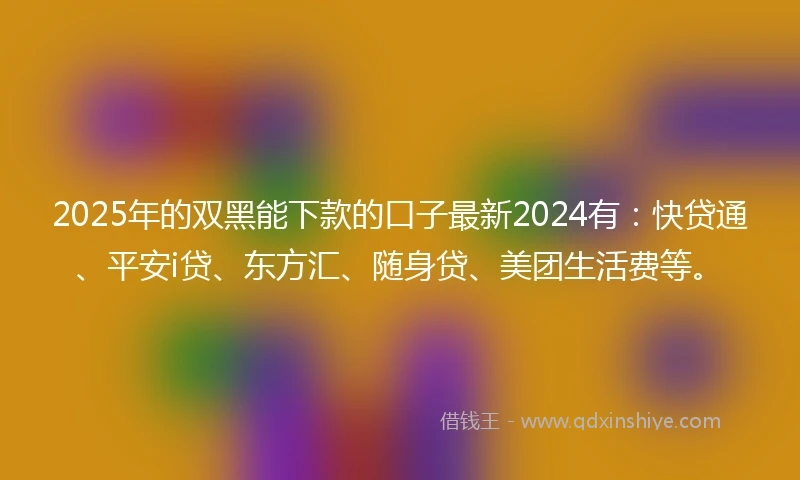 2025年的双黑能下款的口子最新2024有：快贷通、平安i贷、东方汇、随身贷、美团生活费等。